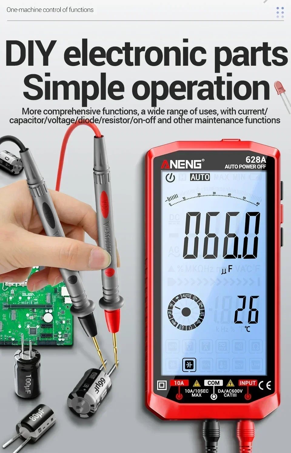 Automatic Multimeter for Measuring AC/DC Voltage Current and Temperature NCV Non-Contact Electrical Testing Model ANENG 628A
