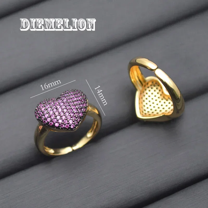 Full Micro Paved Colorful CZ Heart Rings for Women Gold/Silver Plated Adjustable Wedding Bands Girlfriend Valentines Jewelry