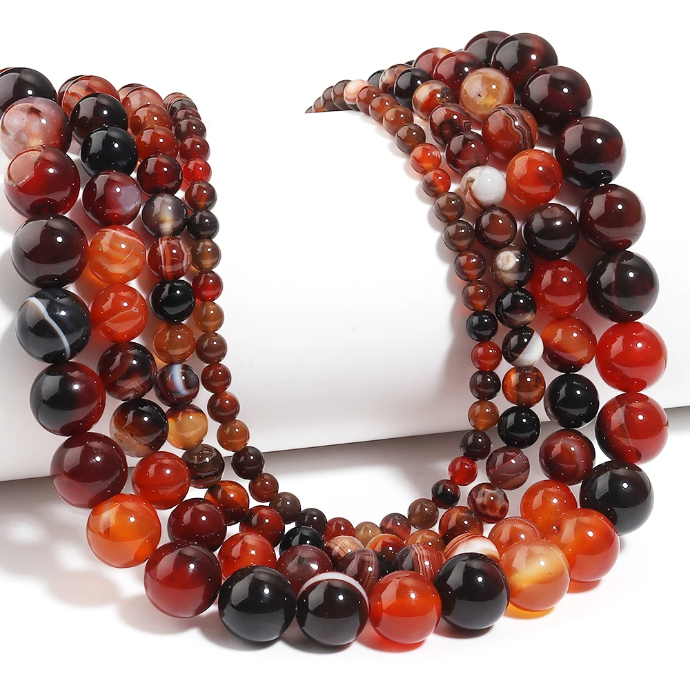 1strand/lot 4/6/8/10mm Red Brown Stripe Agate Natural Stone Beads Loose Spacer Bead For Jewelry Making DIY Necklace Bracelet
