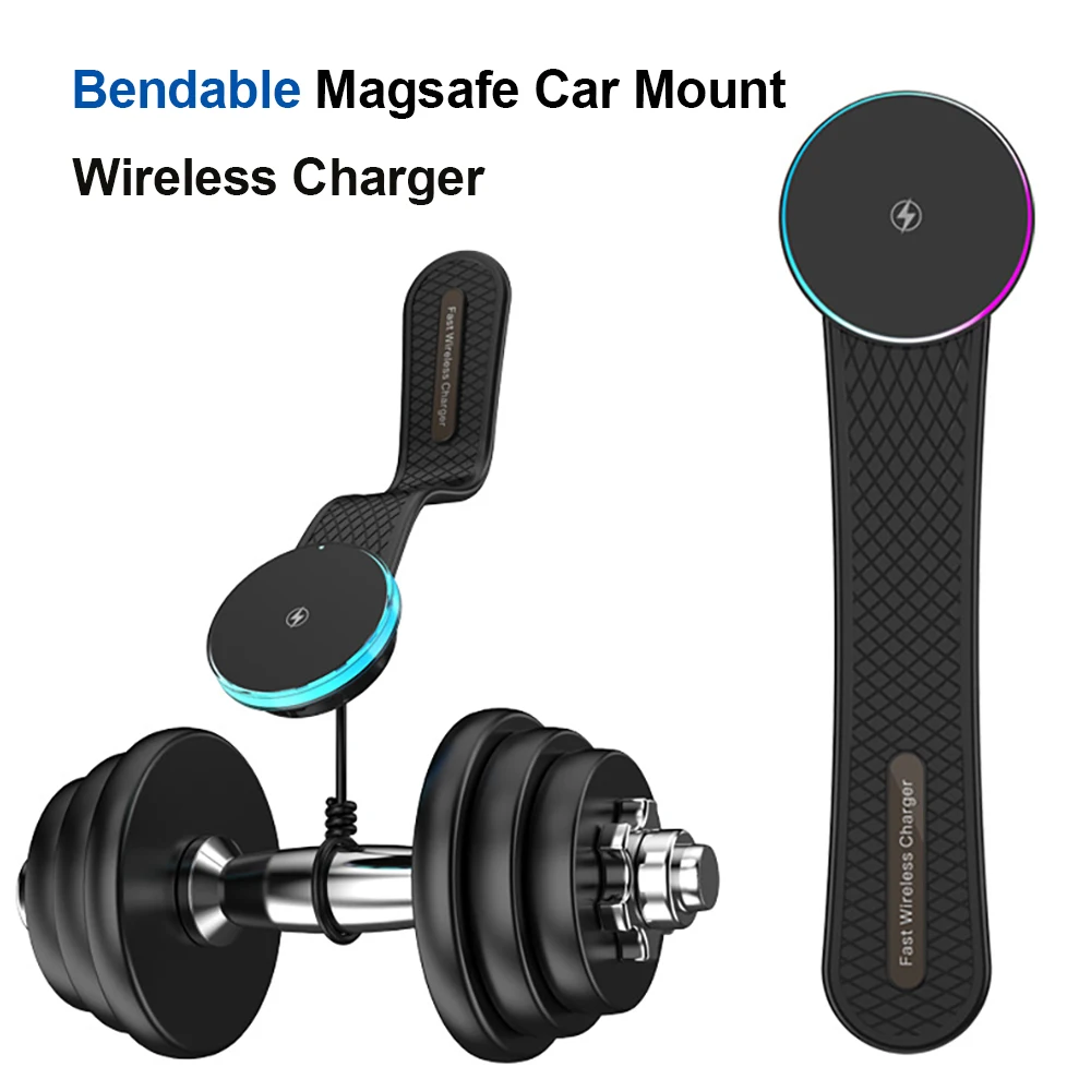 

Bendable Phone Holder for Car Wireless Charging with LED Ring Light for iPhone 15 14 13 12 Pro Plus Max Magsafe Car Charger 15W