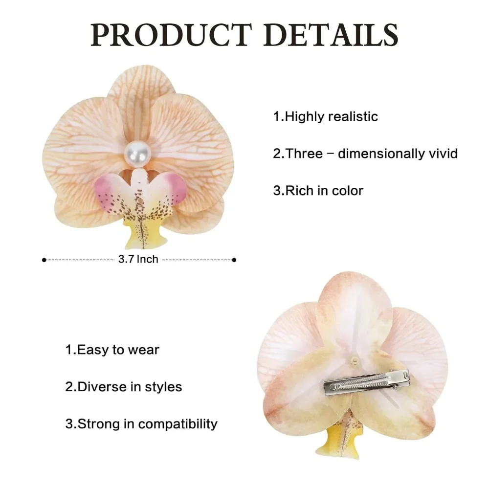 Pinzas para el cabello de flores, 6 piezas, pinzas para el cabello de orquídeas tropicales hawaianas, horquillas bohemias con flores de seda artificiales para mujer, playa