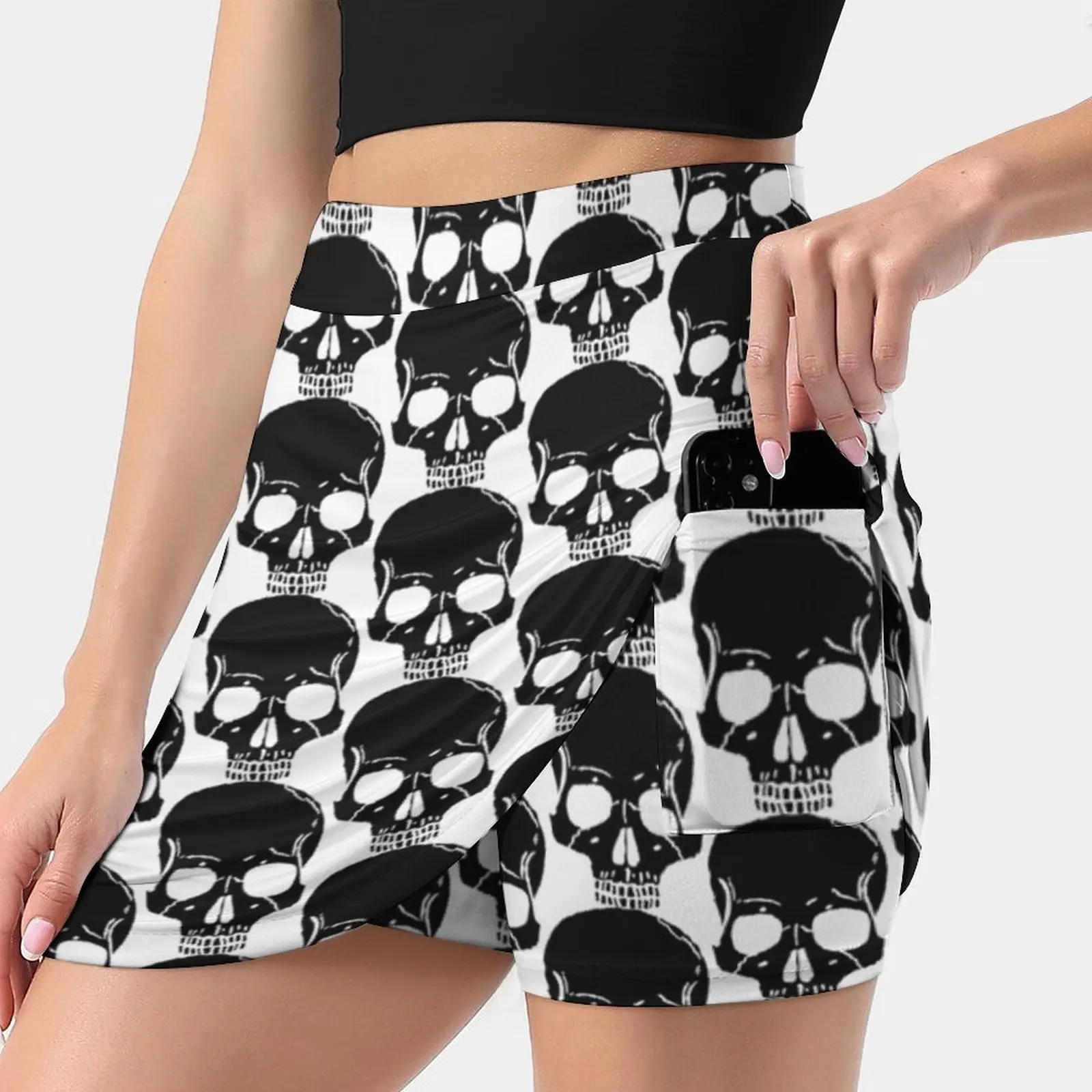 Skull - Day Of The Dead Women Mini Skirt Two Layers With Pocket Skirts Sport Fitness Running Skorts Scull Bones Pirates Day Of