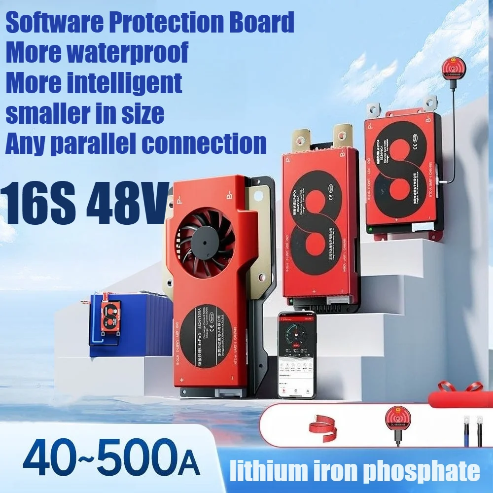 

16S 48V LiFePO4 Smart BMS с Bluetooth APP/RS485/CAN - промышленная плата защиты для электронных велосипедов/солнечных аккумуляторных систем