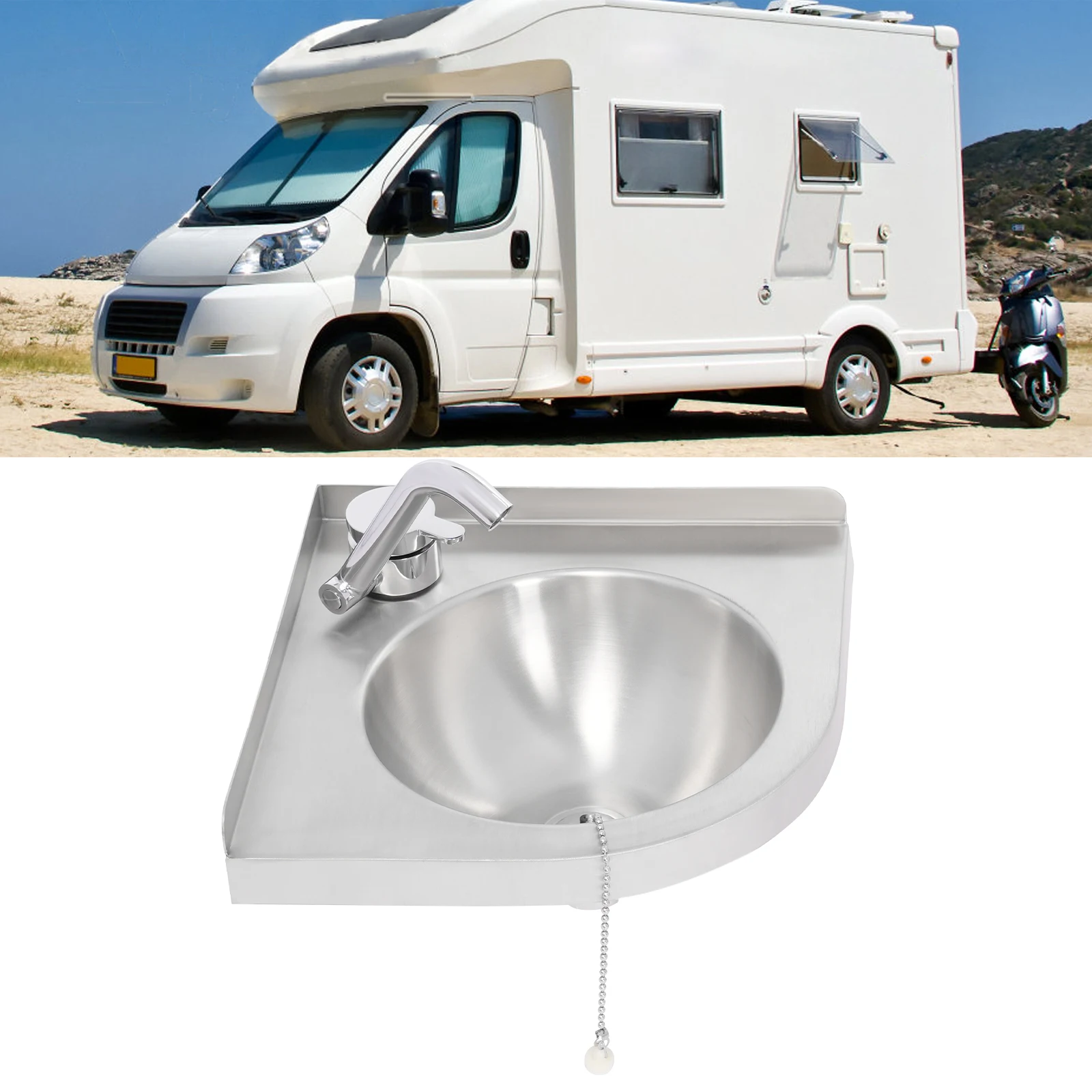 تصميم زاوية موفر للمساحة لحوض RV الثلاثي لترقية المطبخ الصغير وتنظيف سهل الصيانة