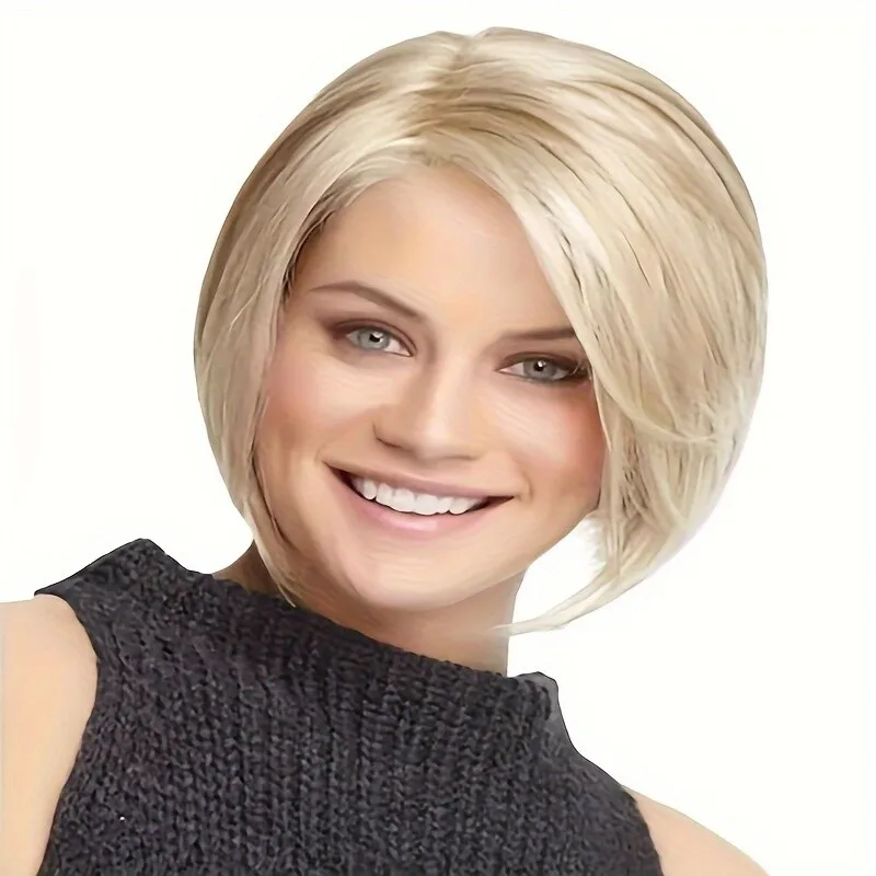 Moda feminina básica curta encaracolada loira peruca 12 polegadas, fibra de alta temperatura