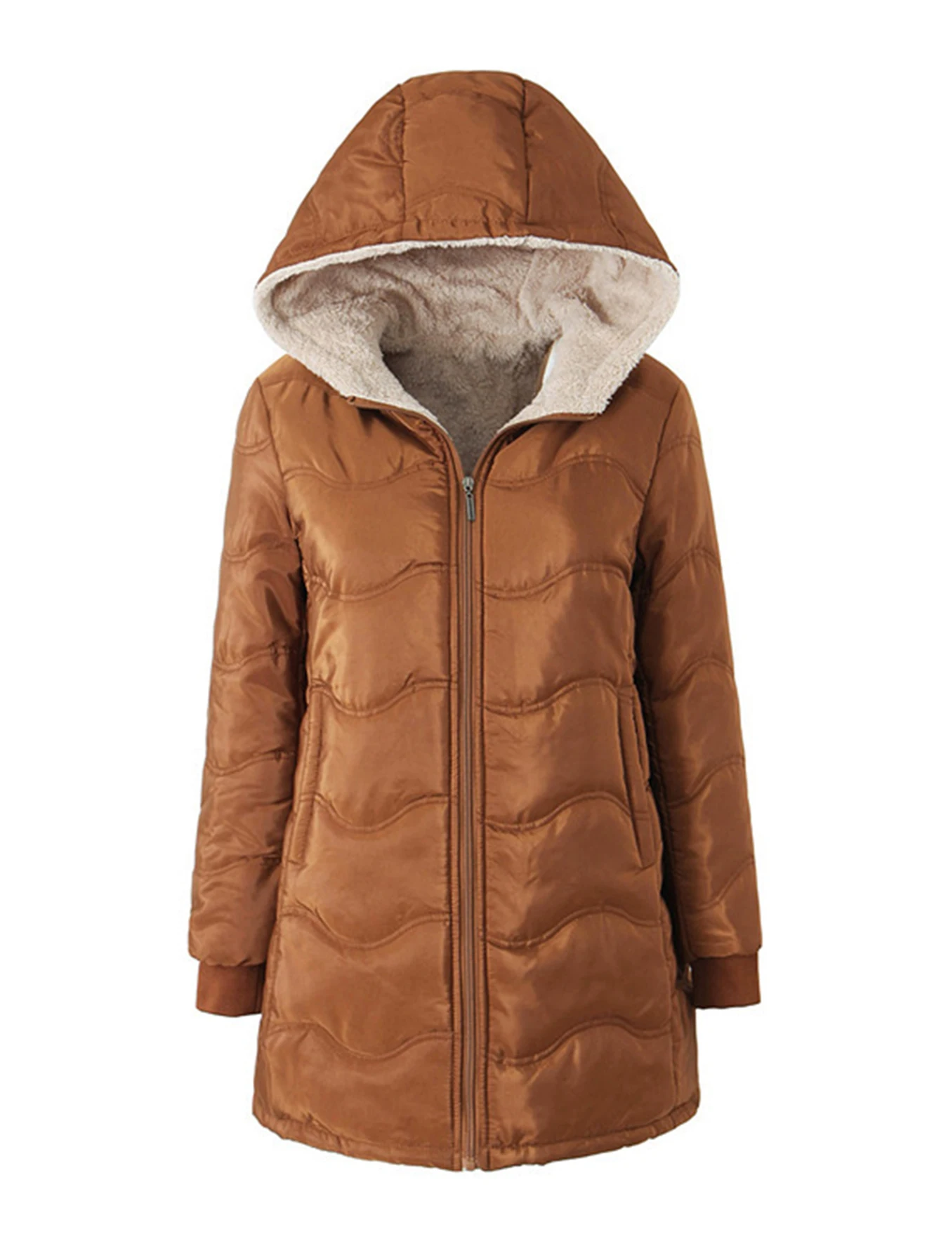 Casual katoenen gewatteerde jas met lange mouwen, rechte mouw, stijl, comfortabele damestop, modetrend bovenkleding