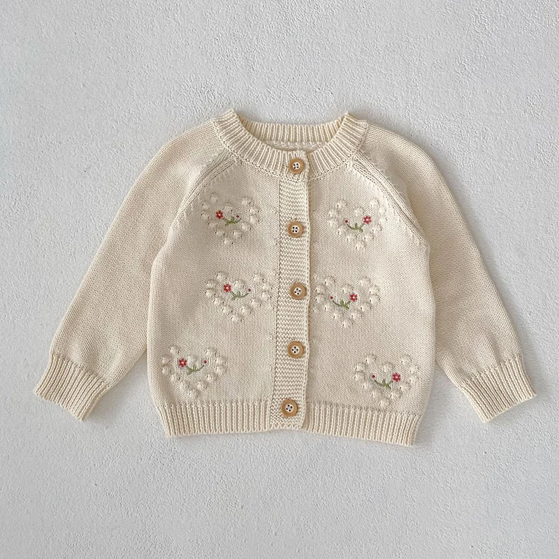 2024 New Autumn Newborn Baby Girl Clothing Set Long Sleeved Embroidery Cardigan+Jumpsuit Toddler Baby Girl Knitting Clothes Suit