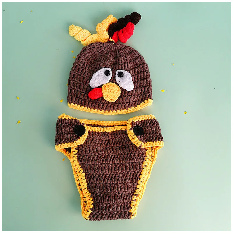 Handwoven Baby Photography Clothing, Turkey Shaped Knitted Hat+pants, 2-piece Set of Darling Shoot A Film Props Accessories