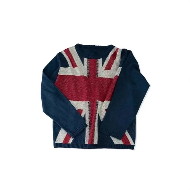 Unisex  Knit Sweater Crew Neck Long Sleeve Pullover Casual Retro National Flag Pattern Warm Knitted Top 2026 Fashion New Arrival