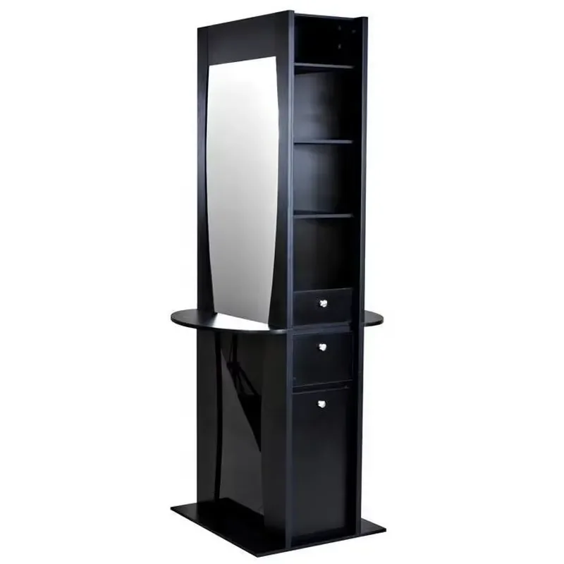 Modern Double Hair Styling Station with LED Makeup Mirror Elegant Glass Mirrors Cabinet for Salon Equipment on Sale