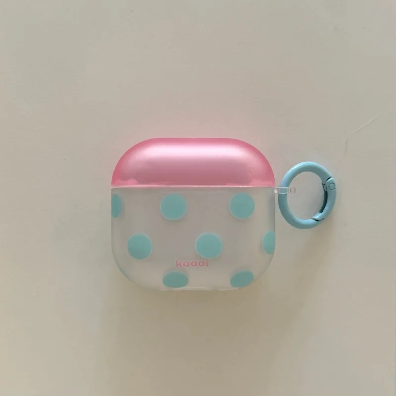 Transparent Blue Dots Pattern Pink Color IMD Earphone Case with Pendant for Airpods 1, 2, Pro, Pro2, Pro3, 3, 4, Dustproof