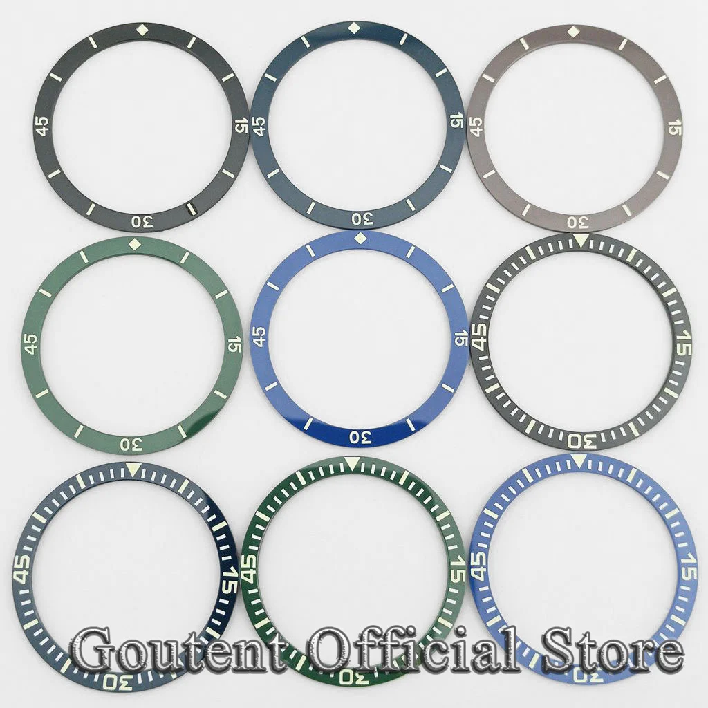 Goutent 38mm*31.5mm Green Luminous Ceramic Watch Bezel Insert Black/Blue/Green/Gray Watch Replacement Spare Parts