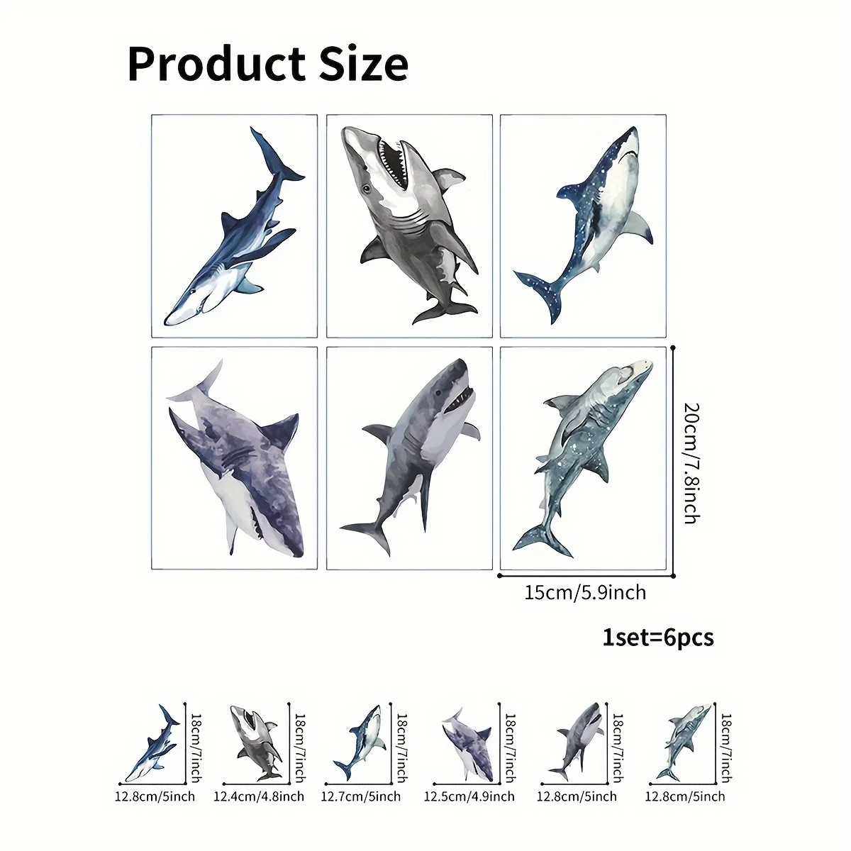 6Pc-Antislip Badkuipsticker Met Haaienpatroon-Matte Sticker-Anti-Botsingsherinnering