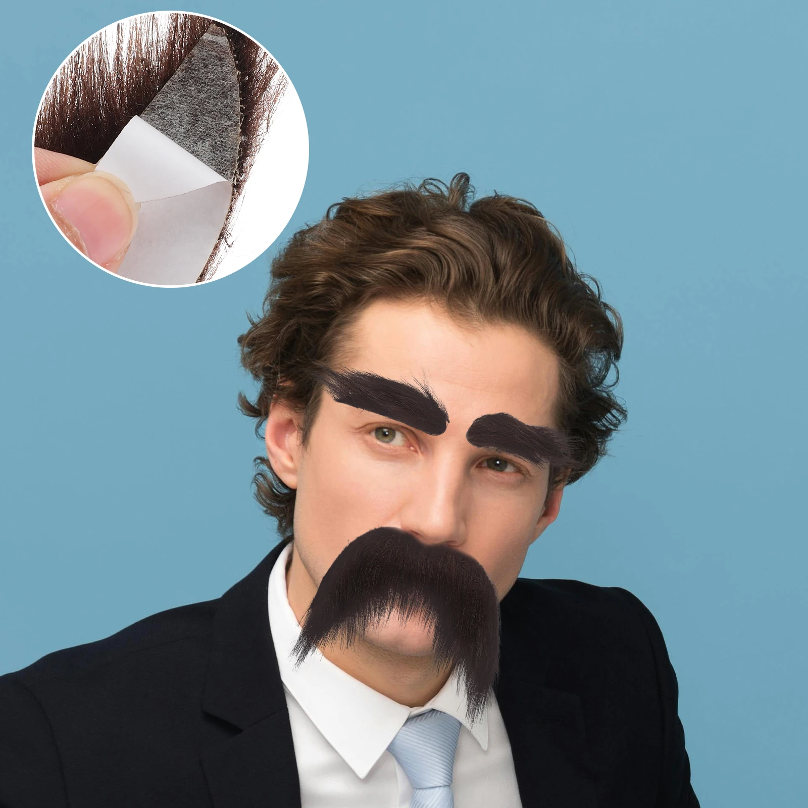 1Set Men Costume Fake Mustache Beard and Eyebrows Self Adhesive Prop Kit for Cosplay Party Theater Performance