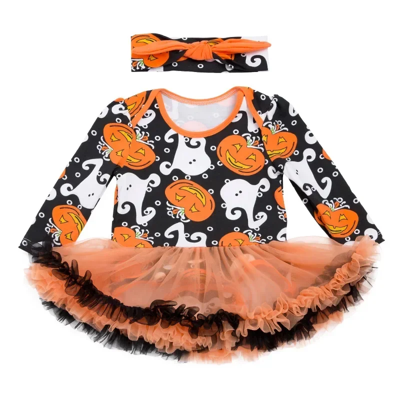 Baby Girls Romper Halloween Dress Pumpkin Witch Dress 1st One Year Tutu Dress Newborn 6 9 12 Months Kids Costume  Clothes