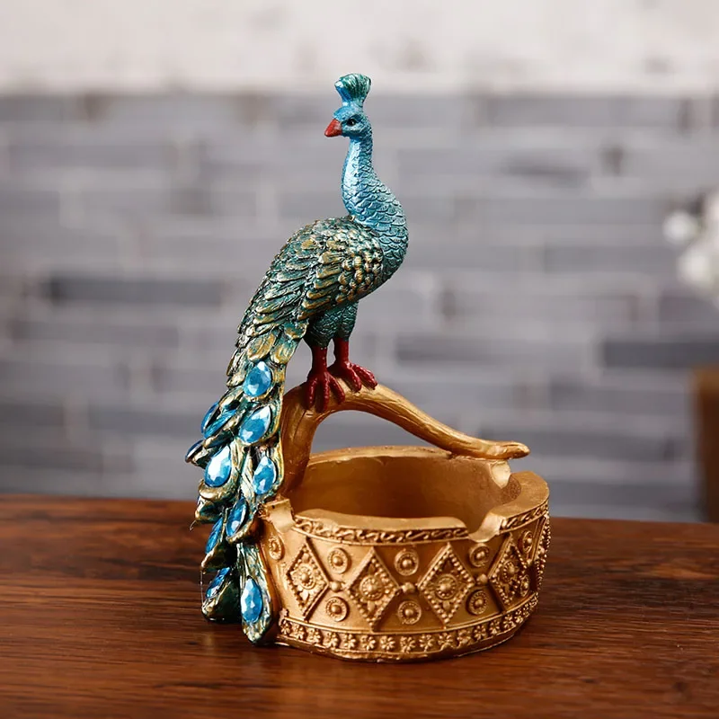 Resin Peacock Statues for Decoration, Animal Ashtray, Creative Home Decoration, Colorful Statue, MGT