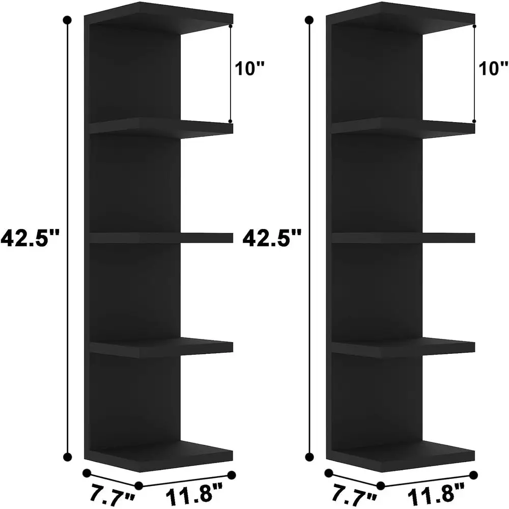 Set of 2 Black 5-Tier Floating Shelves, Wall Mounted Display Rack