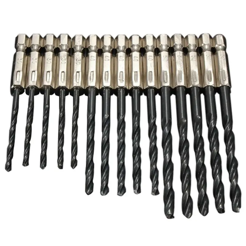 15pcs Set High Speed Steel Nitrogen Black Hex Shank  Drill Bits 3mm 4mm 5mm For Power Tools  Drill Bits Accessory In Stock