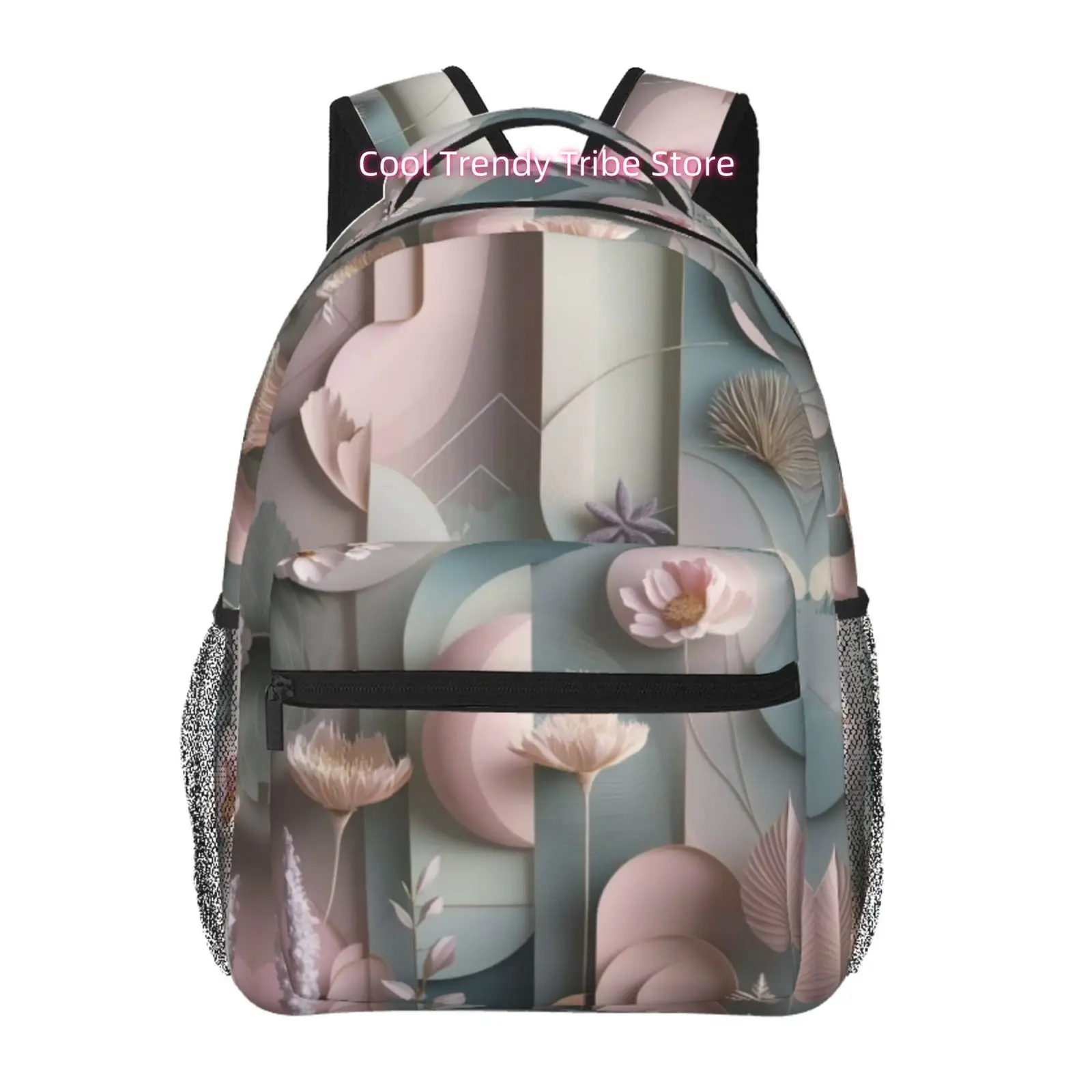 Morandi 3D Paper Cut Floral Print Travel Backpack, Large Capacity with Adjustable Shoulder Straps& Multiple Compartments, Unisex