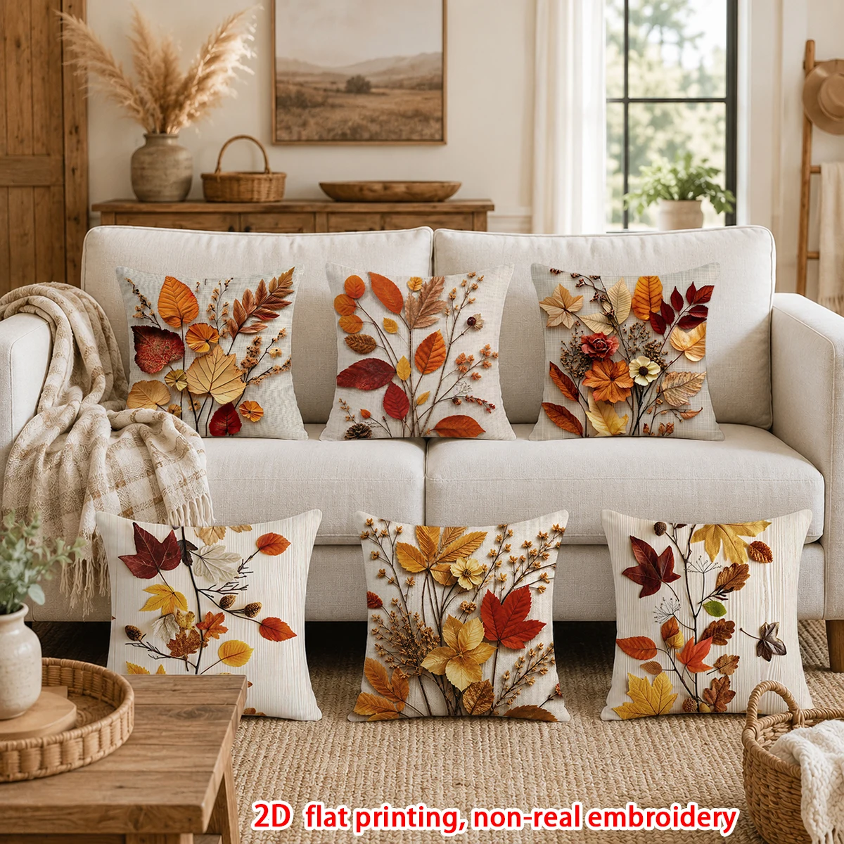 1pc  Autumn Fall Leaves Throw Pillow Covers, Farmhouse Botanical Floral Cushion Cases for Sofa Bedroom Living Room Decor