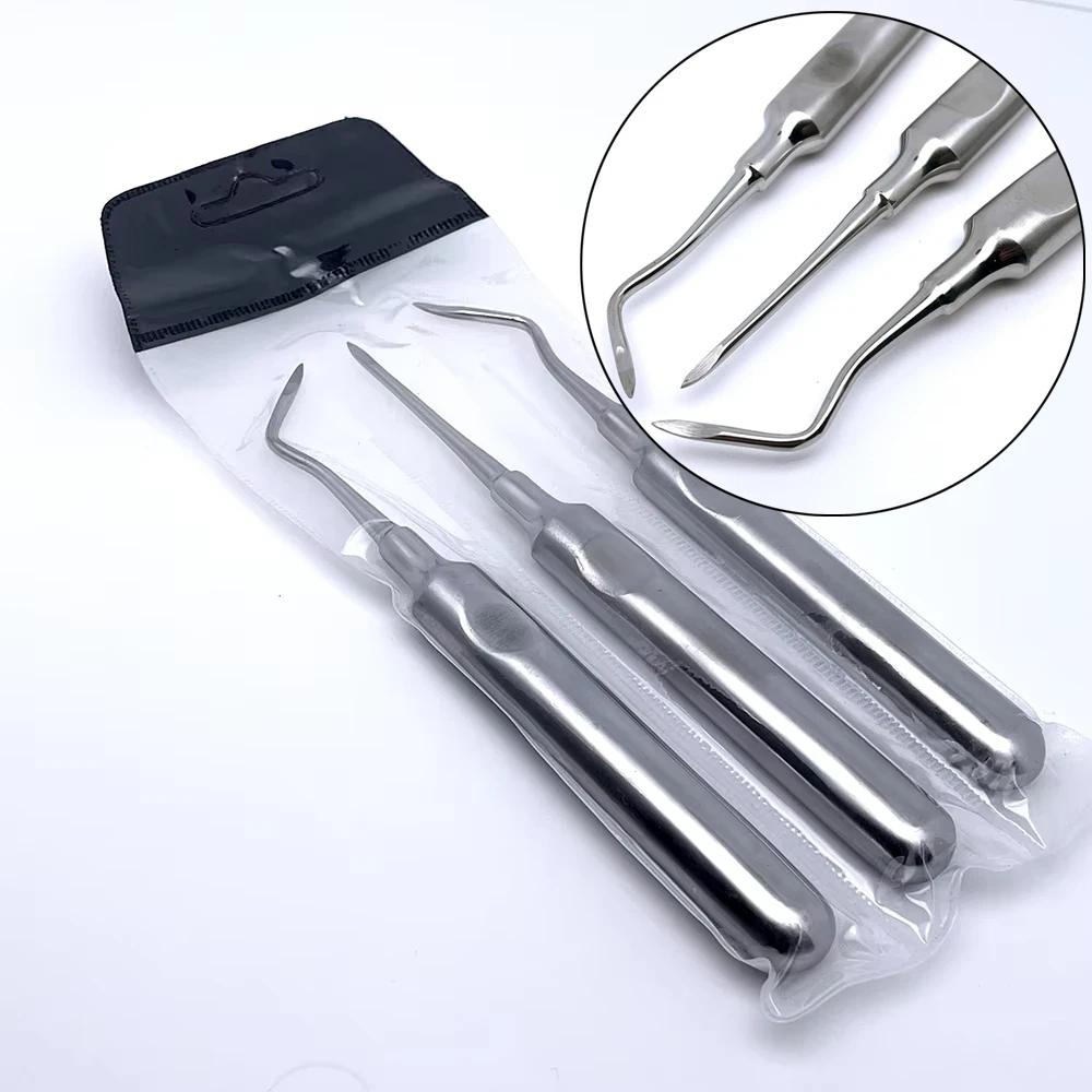 

3Pcs Dental Elevator Set Stainless Steel Tooth Extractor Oral Surgery Tools Curved Root Elevator Forceps Dentist Instruments