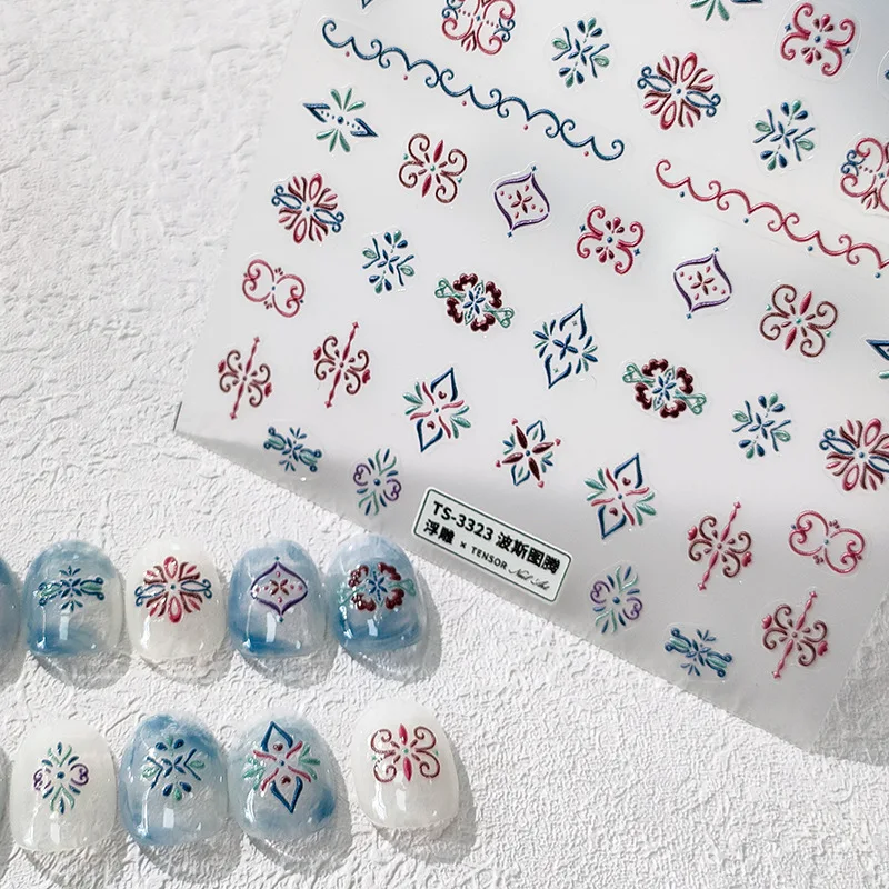 5d persischen Totem Nagel aufkleber hochwertige rosa und weiße Liebes blume Spike gefrostet dünne transparente Nail Art dekorative Aufkleber