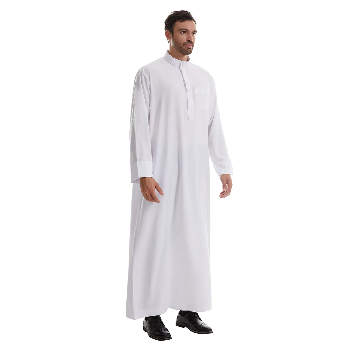 Classico musulmano Kurta Uomo Tunica a maniche lunghe Jubba Thobe Islmaic Arabia Saudita Abaya Abito Nero Bianco Camicie Thobe Qamis Homme