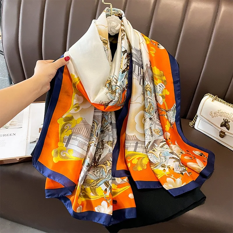 180*90cm Luxury Brand Women Summer Silk Scarves Shawl Lady Wrap Soft Female Europe Designer Beach Bandanna foulard muffler pareo