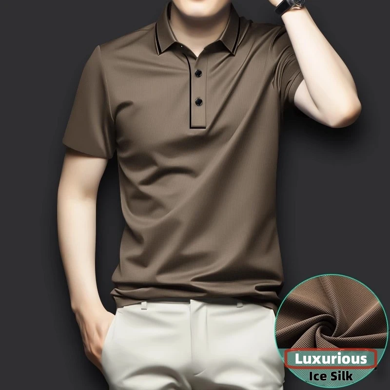 

Light Luxurious Man Polo Shirts Youth High End Quality Casual Shirt Ice Silk Cool Feel Top & Tees 7A Antibacterial Plus Size 8XL