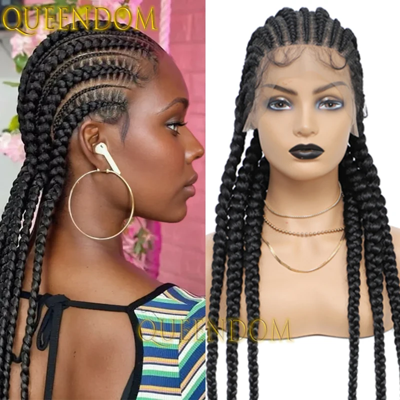 Full Lace Synthetic Box Braid Wig 36 Inch Heat Resistant Crochet Jumbo Cornrow Plait Braids Wig Knotless Dutch Twins Braided Wig