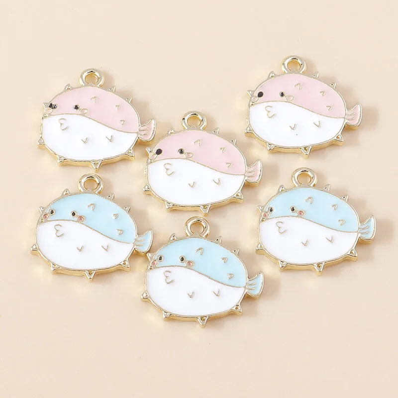 Leslie 10 Stück Niedliche Emaille-Kugelfisch-Anhänger für Halsketten, Ohrringe, DIY-Armbänder und Schmuckherstellung – Detail 4