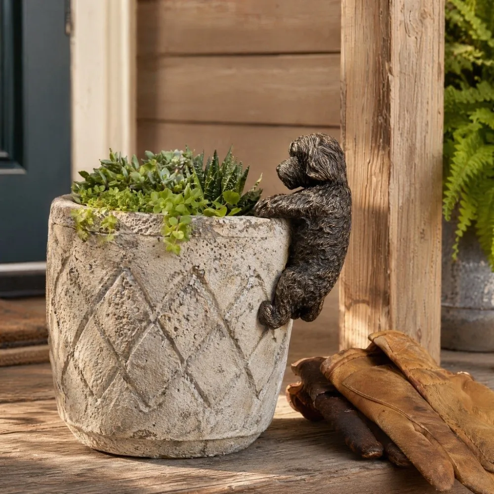 Potted Plant Partner Bronze Gecko Garden Decoration Hanging Decor Gecko Puppy Resin Ornament Pot Buddies Dog