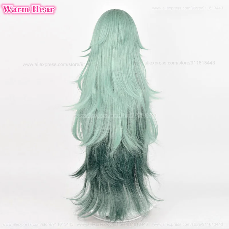 Tokyo Atsuki Sen Anime Cosplay Perruque pour Femme, Cheveux Bouclés Dégradé Vert, Degré de Chaleur, ixd'Halloween, Bonnet, 95cm de Long