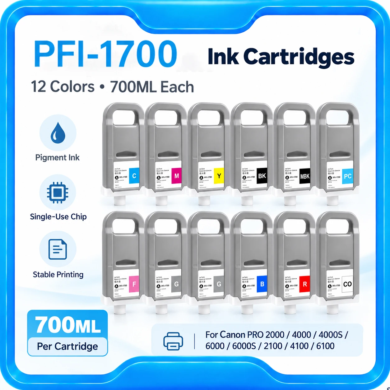 PFI1700 PFI-1700 Ink Cartridge 100% Compatible for Canon Pro 2000 4000 4000s 6000 6000s Pro 2100 4100 6100 With Pigment Ink