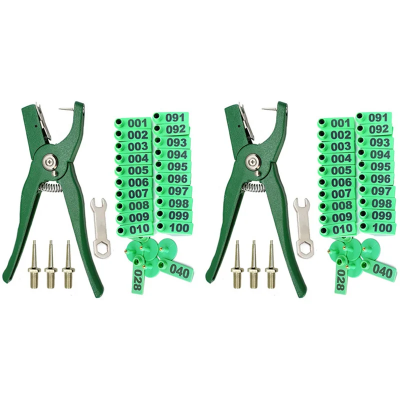

2025 Hot Style 2X Livestock Animal Ear Tag Pliers, With Number 001-100 Ear Tags And 6 Pins, For Installing Cattle Sheep Pigs Ear
