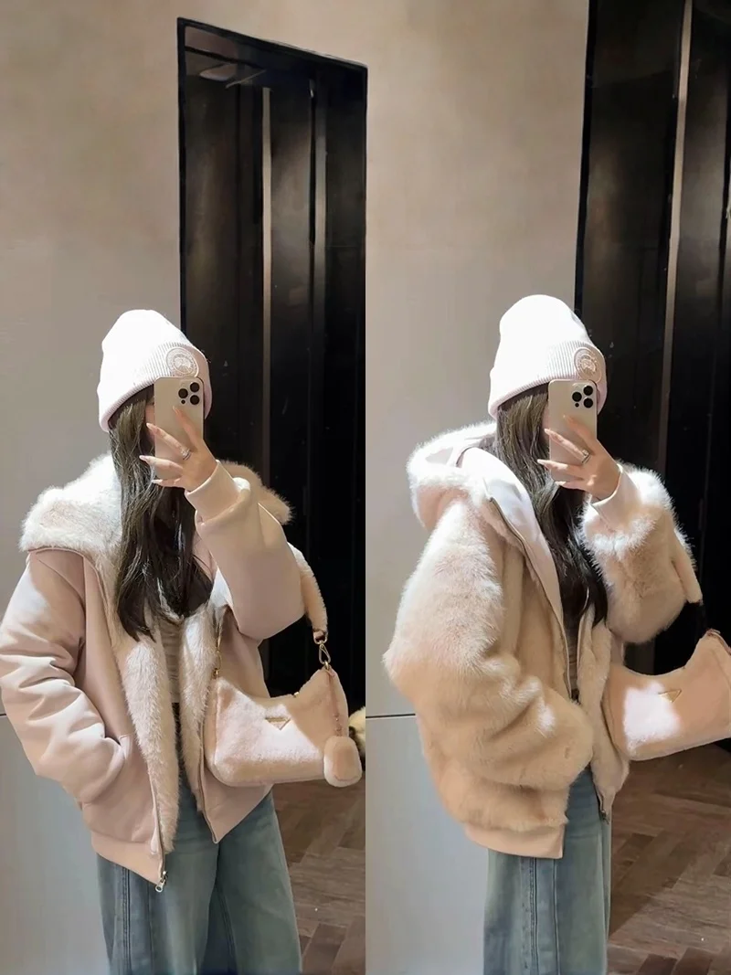 

Mimius Double-Sided Double-Wear Thiened Hat Coat Women's Winter New Faion Warm Cotton Material Long Sve Zipper Closure