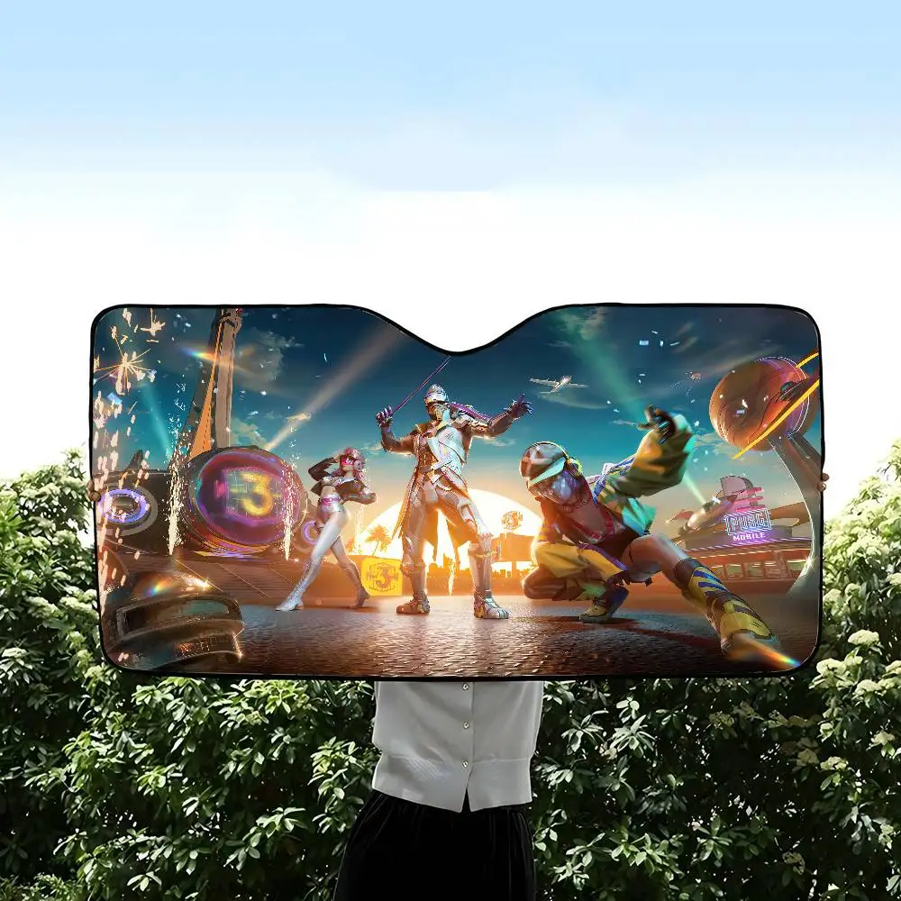 P-PUBG لعبة نافذة السيارة الشمس الظل الزجاج الأمامي المضادة للأشعة فوق البنفسجية حماية الجبهة الخلفية الزجاج الأمامي كتلة غطاء قناع الملحقات