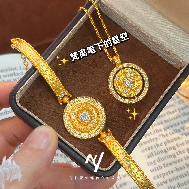 Niche Light Luxury High-end 9999 24K Real Gold Dot Diamond Transfer Starry Sky Bracelet Chain Pendant Necklace for Girlfriend