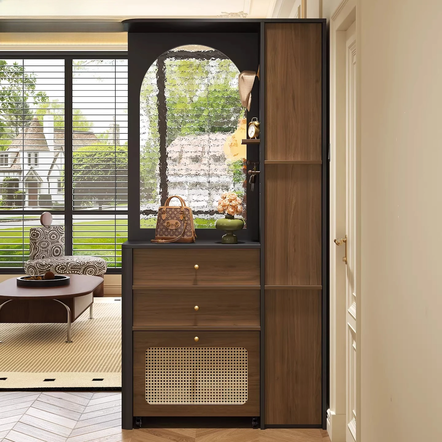 Multi-layer board medium and ancient style, entrance screen, partition cabinet, foyer, shoe cabinet, household door rack 5W59