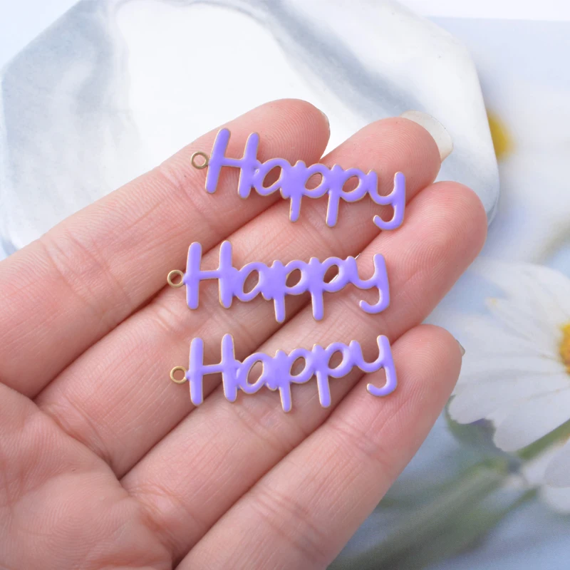 10 Stück Kupfer-Anhänger in Form von Buchstaben „Happy“ mit beidseitiger Emaillebeschichtung, Öltropfen-Optik, für DIY-Schmuckdekoration. – Detail 7