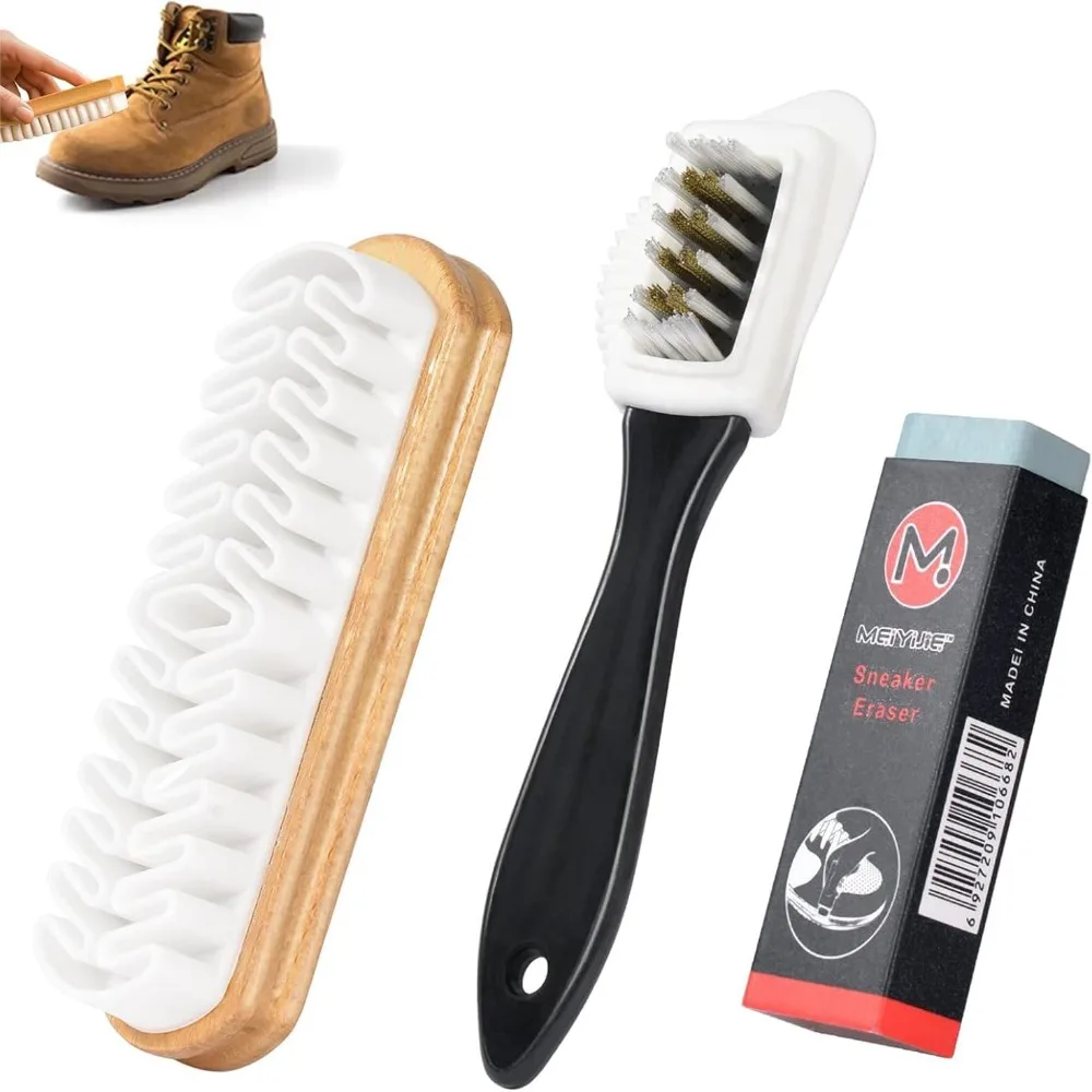3Pcs/Set Suede Brush Kit With Eraser Soft Brush Stain Removal Nubuck Brushes Kit Multifunctional Shoe Cleaning Brush