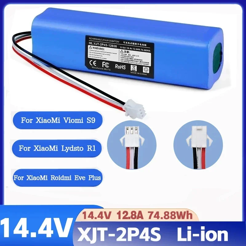 

2024 100% Original For XiaoMi Viomi S9 Lydsto R1 Roidmi Eve Plus 14.4V lithium battery 2P4S 5200mAh 6500mAh 12800mAh