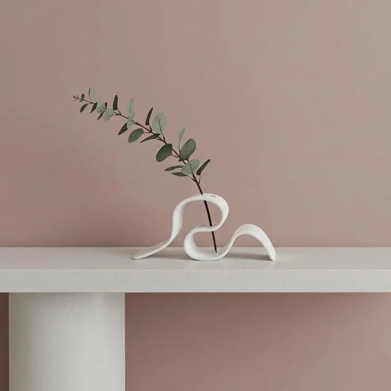 Creative Ribbon-Shaped 3D Printed Vase Modern Curved Minimalist Decor for Dried Flowers Living Room Shelf Decor
