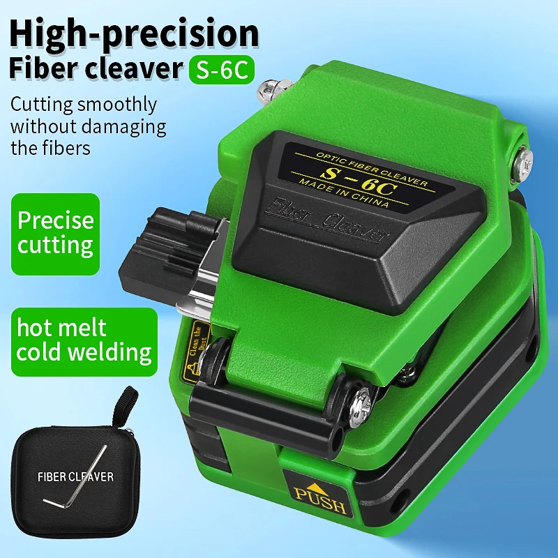 Green S-6C High Precision Fiber Cleaver Optical Fiber Cable Cutting Knife FTTT Fiber Optic Cutter Tool 16 Surface Blade