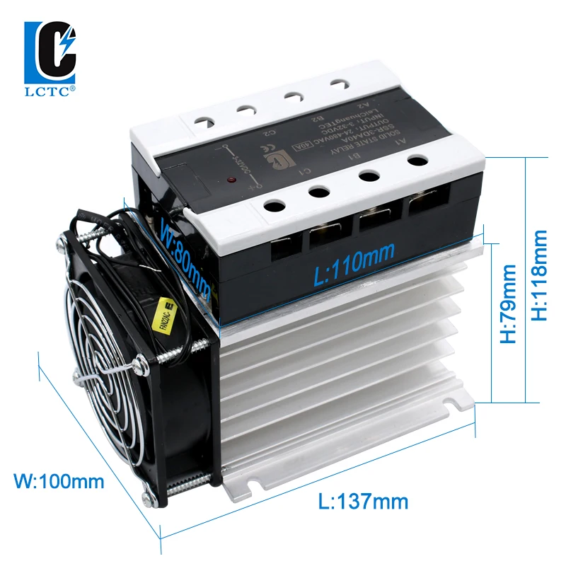 40A 3-32VDC Control Three Phase Solid state Relay With Radiator Integrated for Swithc On-Off