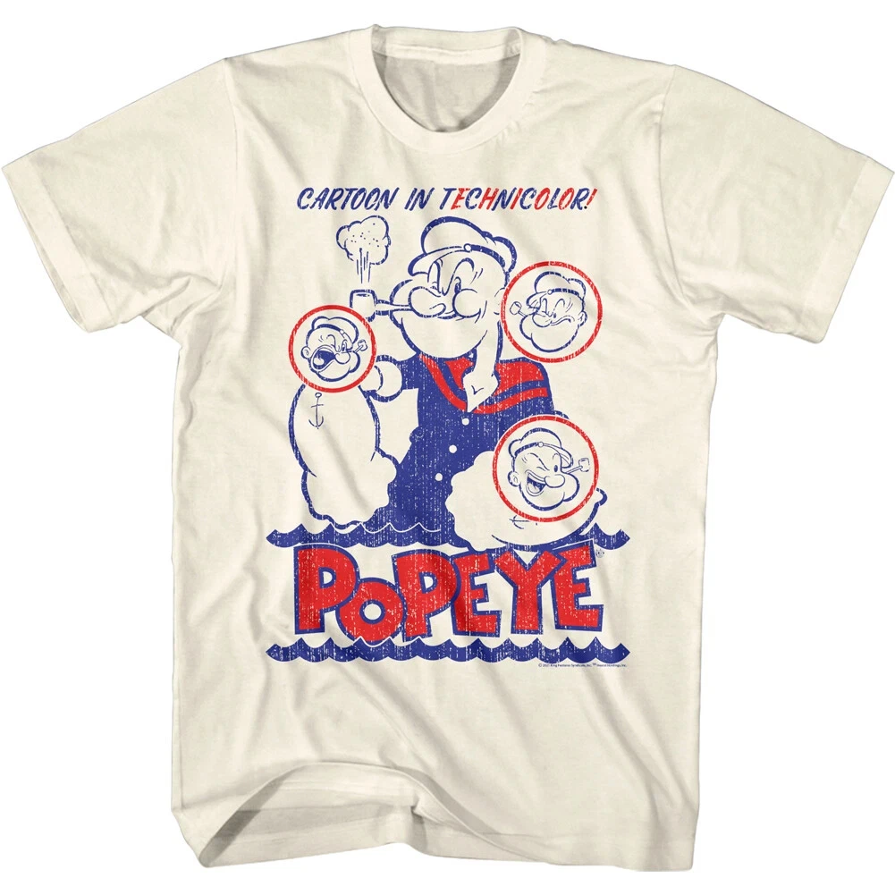Popeye Cartoon in Technicolor Men's T Shirt Sailorman Waves Pipe Vintage Comic Casual Breathable Y2K  Harajuku Men Clothing