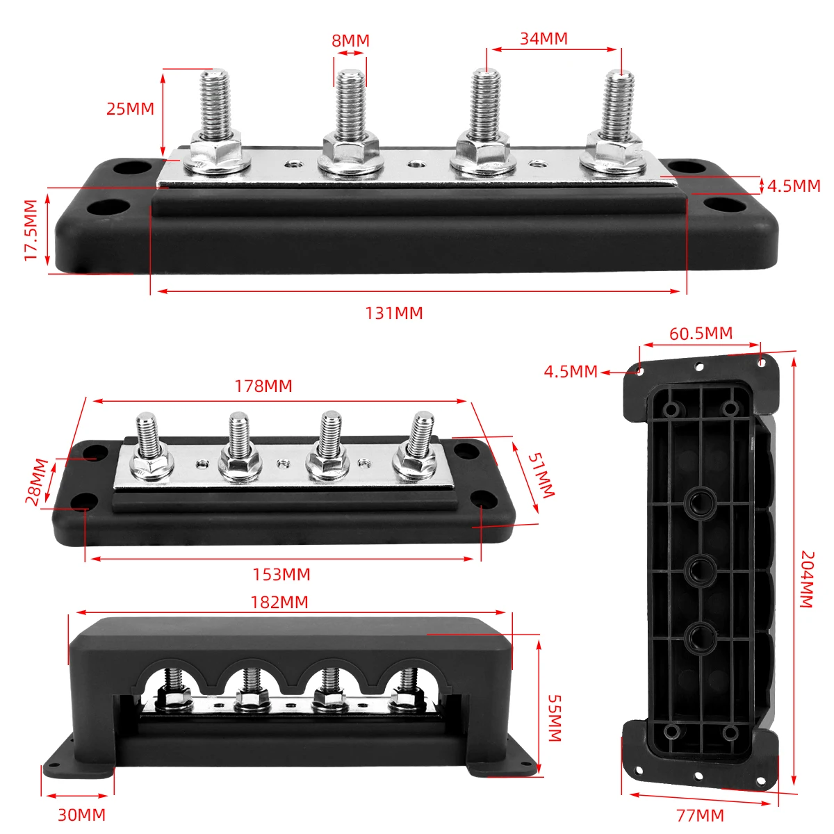 M8/4 column 12/48V 300A high current busbar suitable for car, RV, boat, yacht modification, etc