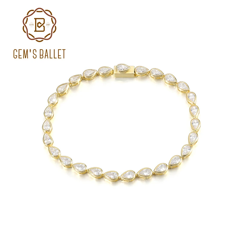 GEM'S BALLET Pear Shape 3x5mm Moissanite Bezel Tennis Bracelet 925 Sterling Silver 14K Gold Stackable Bracelet Gift for Her