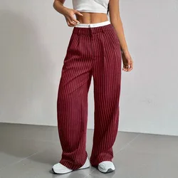 Fashion Pants Women's Stripe Straight Pants 2024 Autumn Winter High Waisted Casual Suit Pants Office Lady Women Trousers Bottoms