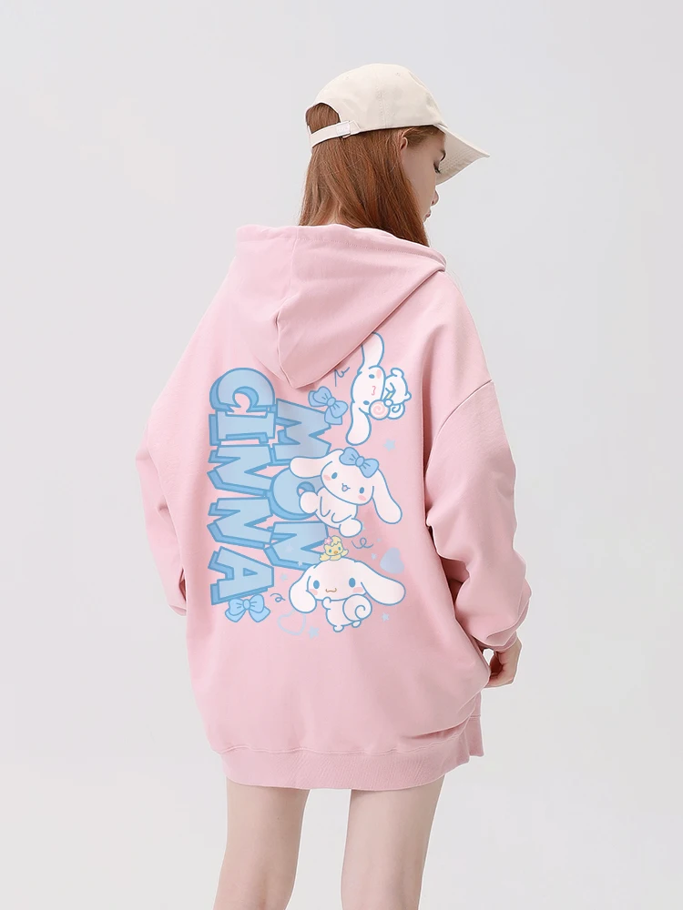 Sanrio Cinnamoroll Printed Blue Hoodies 2024 Spring Autumn New Cute Kawaii Girls\' Sweatshirt Unisex Loose Pullovers Y2k Clothes